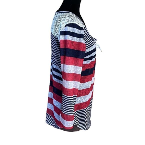 JOE Boxer Woman's Knit Shirt Size XL Red White Blue Striped Lace Tie Front - Picture 5 of 15